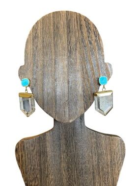 Gold-Tone Earrings with Turquoise Studs and Clear Crystal Drops